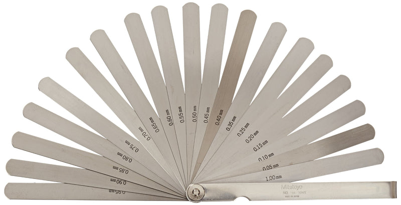 Mitutoyo 184-304S, Thickness Gage / Feeler Gage, 0.05mm to 1mm, 20 Leaves, Straight, 150mm Long Leaves