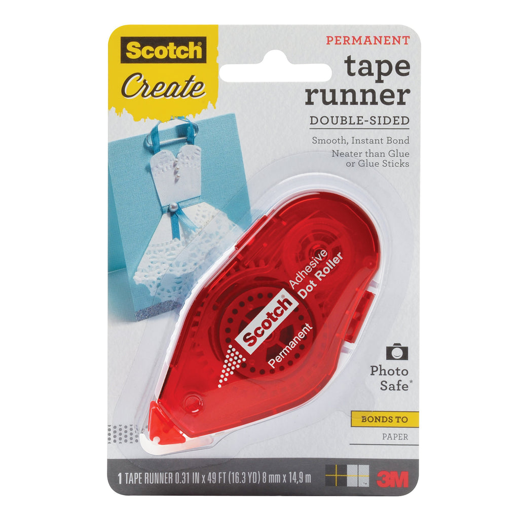 Scotch Tape Runner, Red Dispenser .31 in x 16.3 yd (055-CFT) 1/3-Inch by 49-Feet