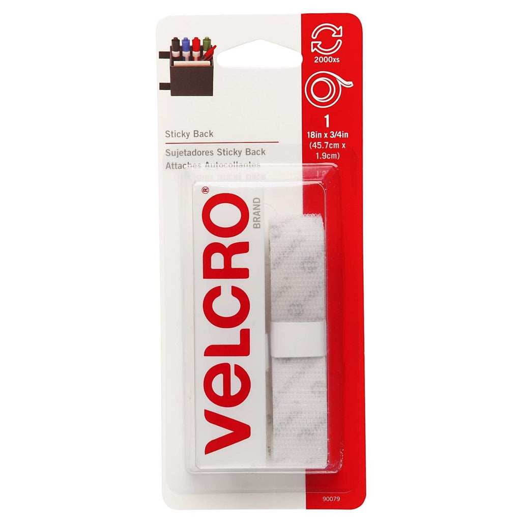 VELCRO Brand - Sticky Back Hook and Loop Fasteners| Perfect for Home or Office | 18in x 3/4in Tape | White