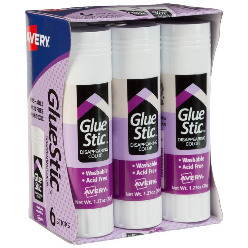 Avery Glue Stick Disappearing Purple Color, Washable, Nontoxic, 1.27 oz. Permanent Glue Stic, 6pk (98071)