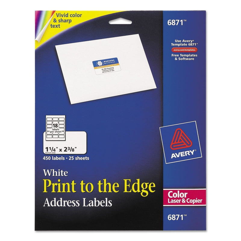 Mailing Label for Color Printers, Laser,1-1/4"x2-3/8", Matte White, 450/Pack AVE6871