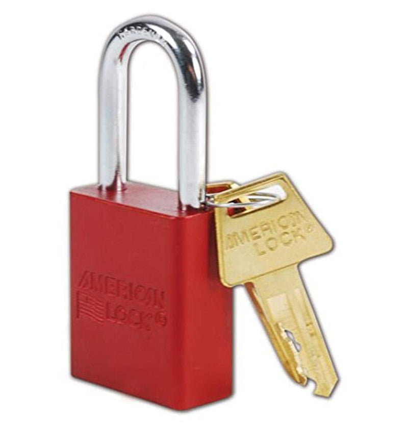 "Master Lock A1106RED Aluminum Red Safety Padlock with 1/4"" x 1-1/2"" Shackle", 1-Padlock