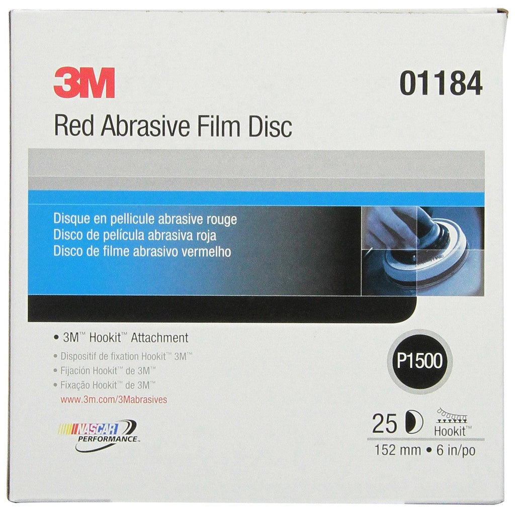 3M Hookit Red Finishing Film Abrasive Disc 260L, 01184, 6 in, P1500, 25 discs per carton