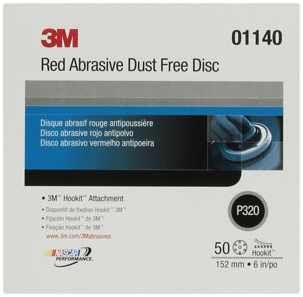 3M Hookit Red Abrasive Disc Dust Free, 01140, 6 in, P320, 50 discs per carton 1