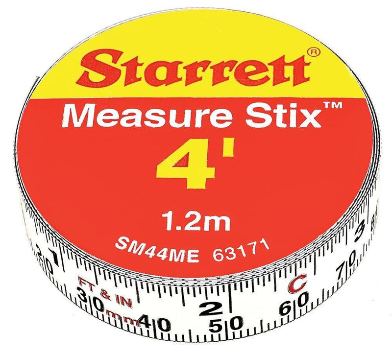 Starrett Measure Stix, SM44ME - Steel Measuring Tape Tool, 1/2â€ x 4â€™ with Permanent Adhesive Backing, Mount to Work Bench, Saw Table, Drafting Tables and More, Cut Down to Needed Size White