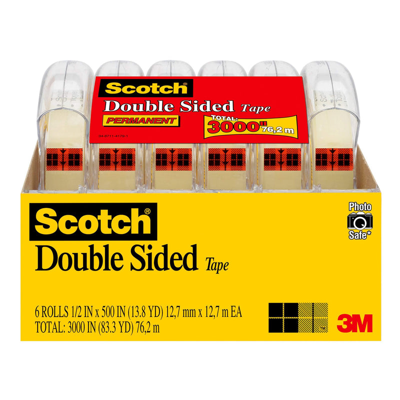 Scotch Double Sided Tape, 1/2 in x 500 in, 6 Dispensered Rolls (6137H-2PC-MP)