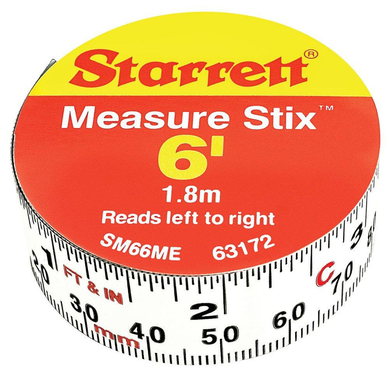 Starrett SM66ME Adhesive Tape Measure, 3/4" Width, 6' Length White
