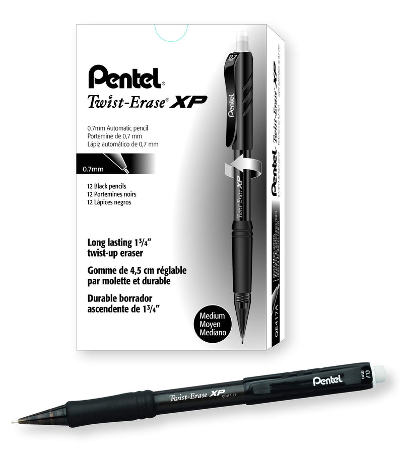 Pentel Twist Erase EXPRESS Automatic Pencil, 0.7mm Lead Size, Black Barrel, Box of 12 (QE417A) 1