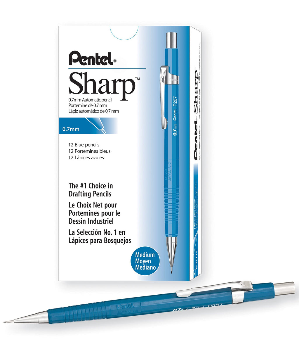 Pentel Sharp Automatic Pencil- 0.7mm Lead Size- Blue Barrel- Box of 12 (P207C) 12 Pack