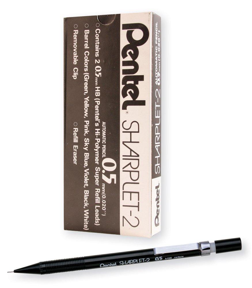 Pentel Sharplet-2 Automatic Pencil, 0.5mm Lead Size, Black Barrel, Box of 12 (A125A) 1