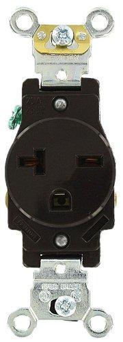 Leviton 5461 20 Amp, 250 Volt, Industrial Heavy Duty Grade, Single Receptacle, Straight Blade, Self Grounding, Brown