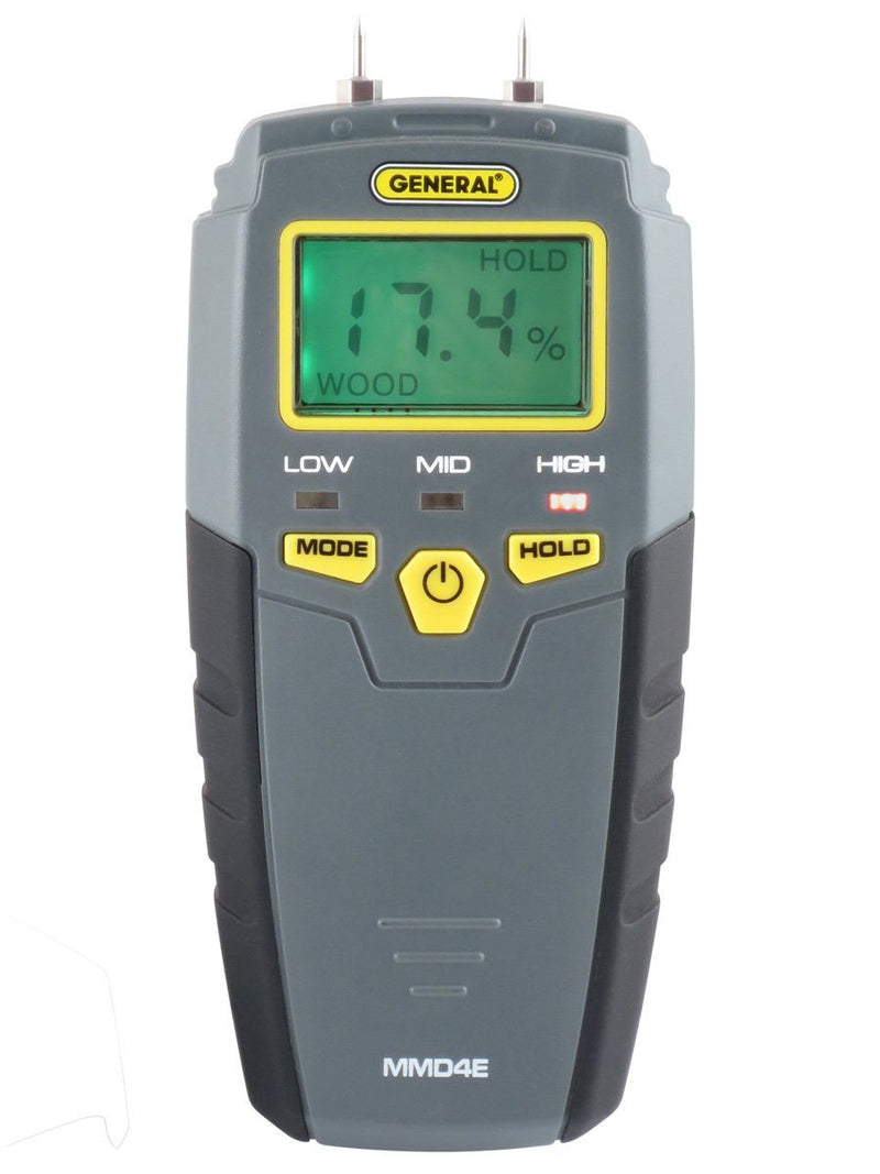 General Tools MMD4E Digital Moisture Meter, Water Leak Detector, Moisture Tester, Pin Type, Backlit LCD Display With Audible and Visual High-Medium-Low Moisture Content Alerts.