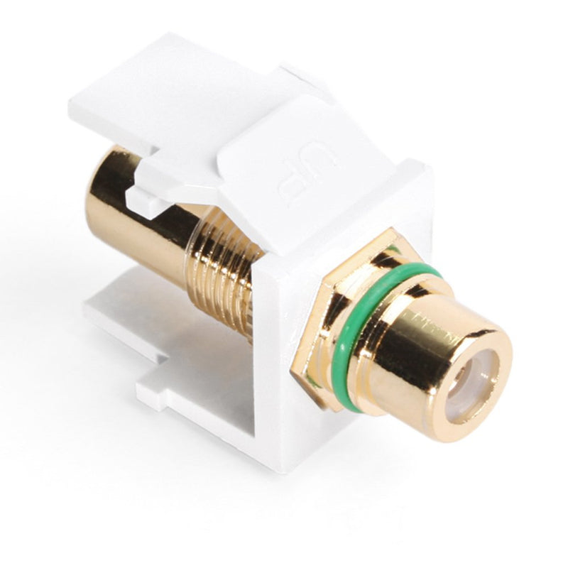 Leviton 40830-BWV QuickPort RCA, Gold-Plated Connector with Green Stripe, White