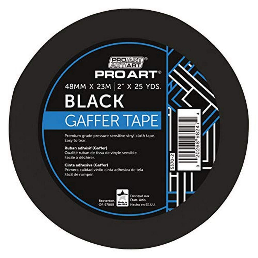 PRO ART 2-Inch by 30-Yards Gaffers Tape, Black Black, 2-inch X 25-yard Roll