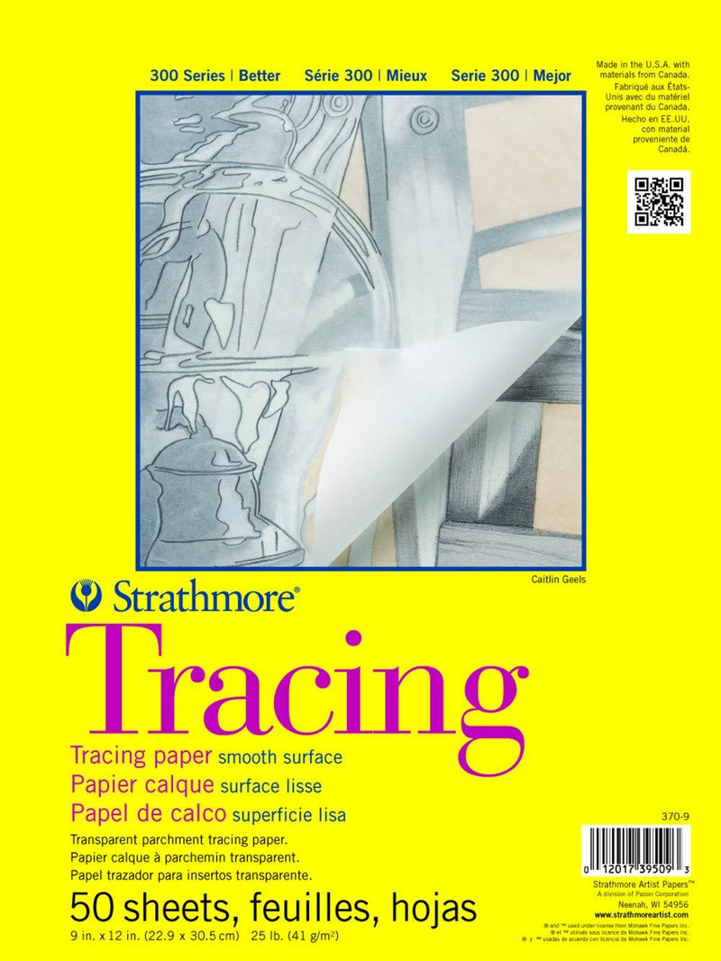 Strathmore 370-9 300 Series Tracing Pad, 9"x12" Tape Bound, 50 Sheets,White. 9"x12"