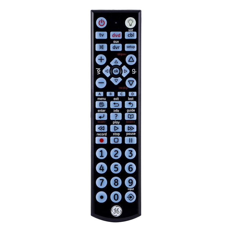 GE Big Button Backlit Universal Remote Control for Samsung, Vizio, Lg, Sony, Sharp, Roku, Apple TV, RCA, Panasonic, Smart TVs, Streaming Players, Blu-Ray, DVD, 4-Device, Black, 34455