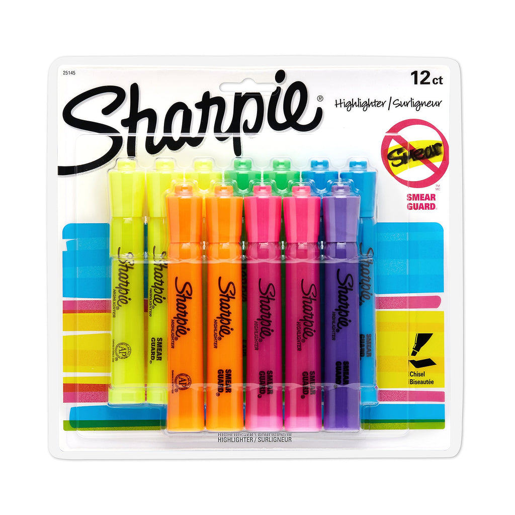 Sharpie Tank Highlighters Assorted Fluorescent Colors | Chisel Tip Highlighter Pens, 12 Count