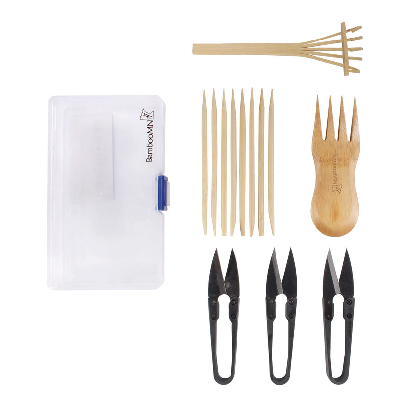 BambooMN Bonsai Tree Pruning Trimming Starter Tool Kit - Leaf Trimmers (Set of 3) and Bamboo Rake Black w/Rake