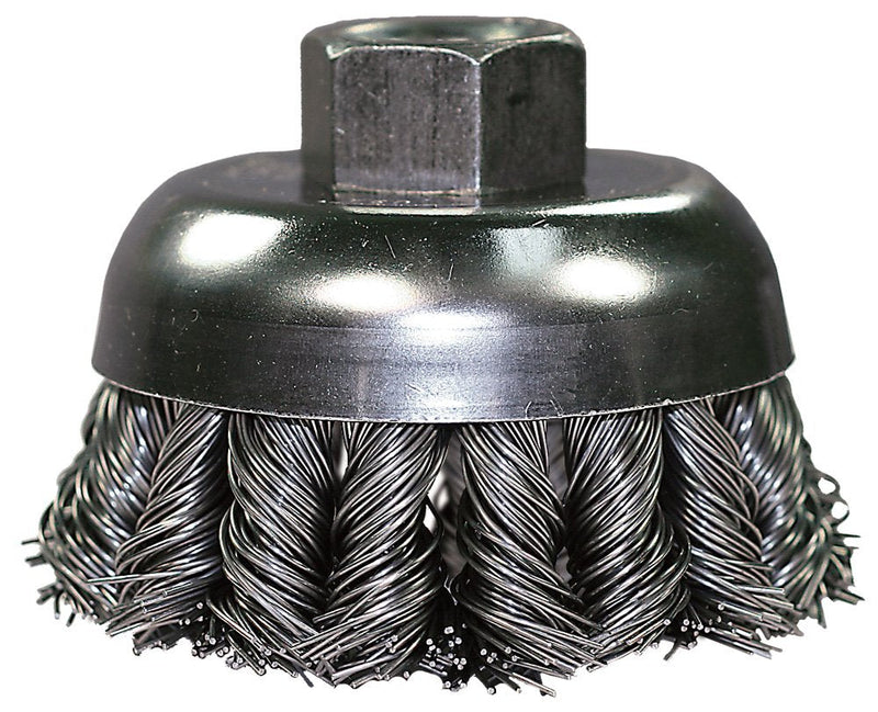 PFERD 82717 Combitwist Power Knot Wire Cup Brush with External Nut, Threaded Hole, Carbon Steel Bristles, 4" Diameter, 0.023" Wire Size, 5/8"-11 Thread, 9000 Maximum RPM, 24 Knot
