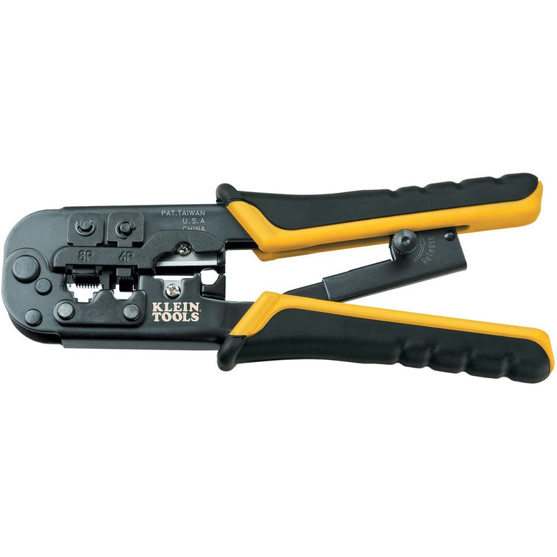 Klein Tools VDV226-011-SEN Crimper, All-in-One Ratcheting Modular Data Cable Crimper / Wire Stripper / Wire Cutter, for RJ45, CAT5e, CAT6, CAT6A Crimper, Data Ratcheting RJ45