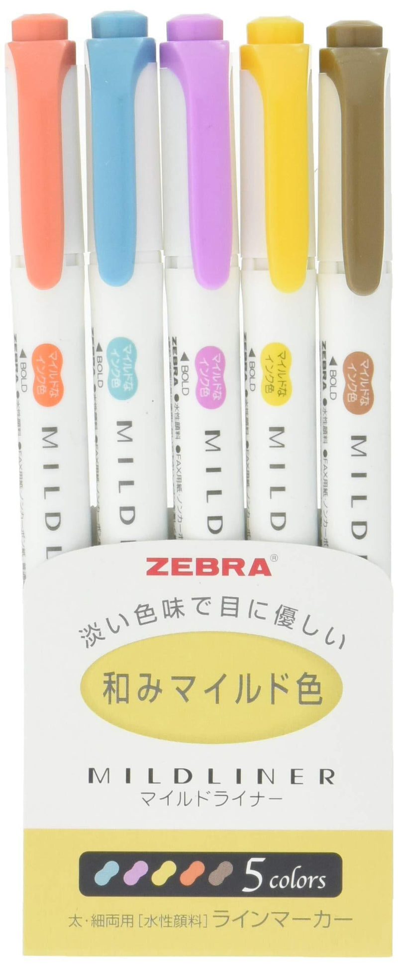 Zebra MILD LINER, Double Sided Highlighter, Refined Color, 5 Set (WKT7-5C-RC)