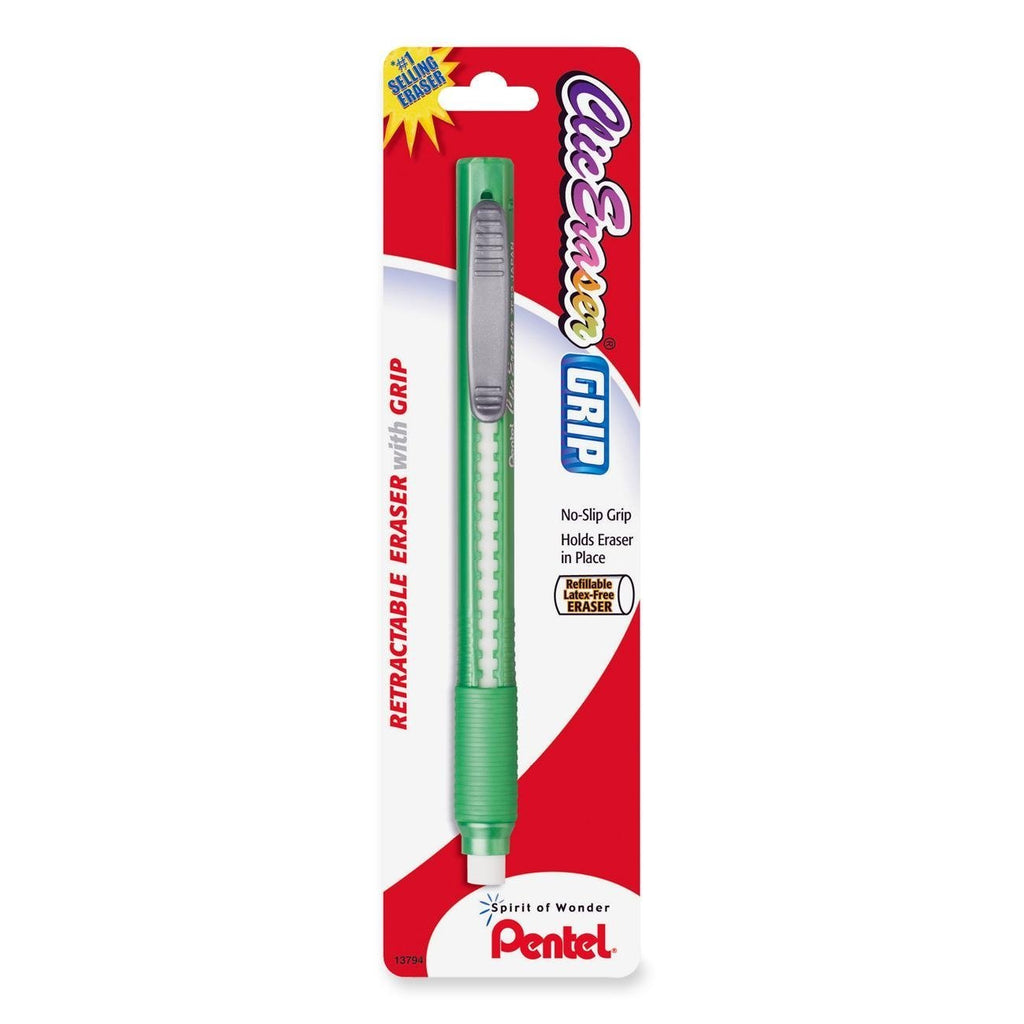 Pentel Clic Eraser Grip Retractable Eraser with Grip, Assorted Barrels, 1 Pack (ZE21TBP) (ZE21TBP)