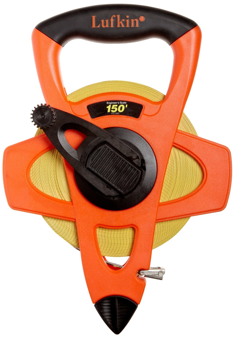 Lufkin FE150D 1/2" x 150' Engineer's Hi-Viz Orange Fiberglass Tape Measure in 10ths and 100ths of Feet