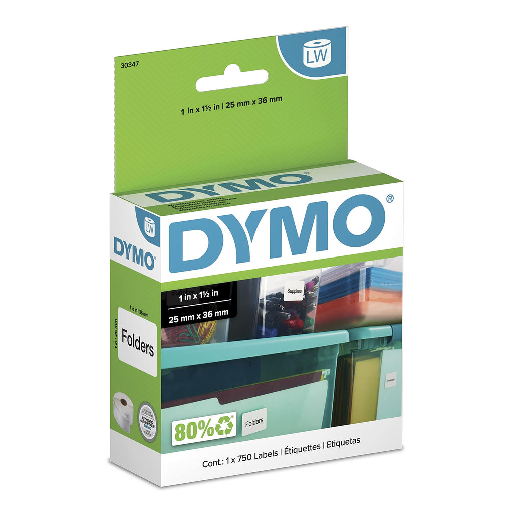 DYMO LW Library Book Spine Labels for LabelWriter Label Printers, White, 1" x 1.5", 1 Roll of 750 1" x 1-1/2" Black on White Standard Packaging