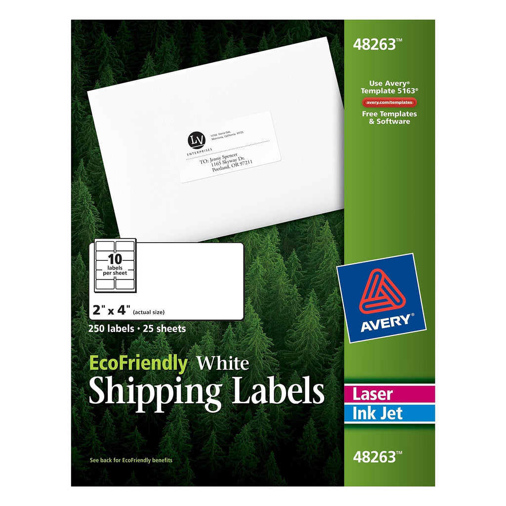 AVERY EcoFriendly Mailing Labels for Laser and Ink Jet Printers, 2 x 4 Inches, White, Permanent, Pack of 250 (48263)