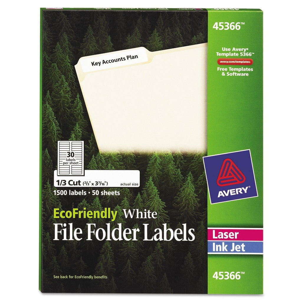 Avery EcoFriendly File Folder Labels, 2/3" x 3-7/16", 1500 Labels, Permanent Adhesive, White (45366)