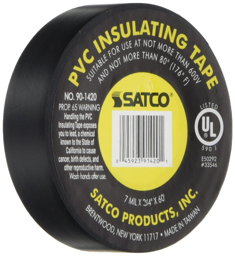 Satco Products 90/1420 Electrical Tape, Black, 3/4-Inch by 60-Feet