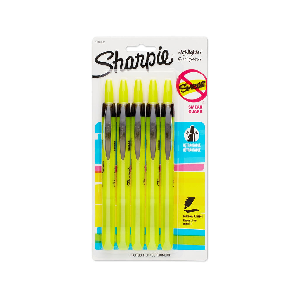 Sharpie 1740822 Accent Retractable Highlighter, Chisel Tip, Fluorescent Yellow, 5-Count