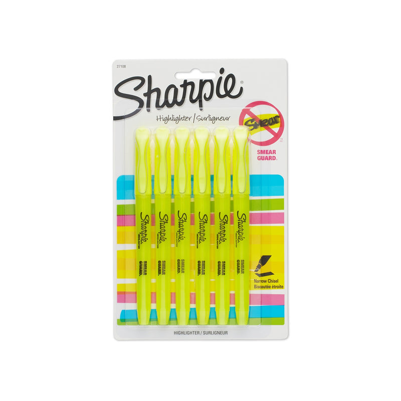 Sharpie 27108PP Accent Pocket Style Highlighter, Fluorescent Yellow, 6-Pack 6-Count