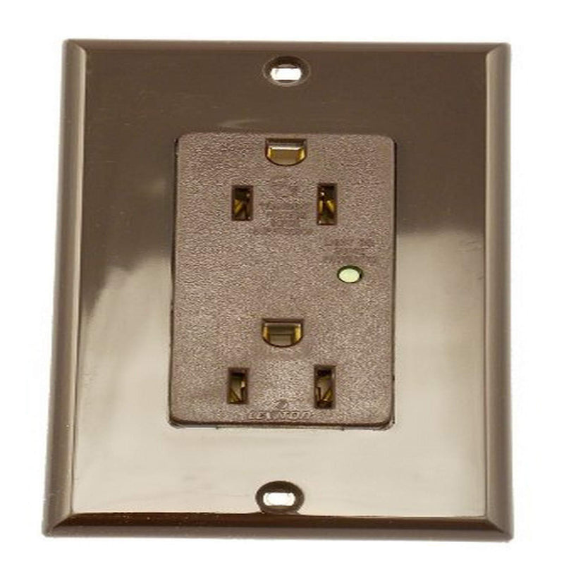 Leviton 5280 15-Amp, 125 Volt, Decora Plus Duplex Receptacle, Straight Blade, Industrial Grade, Self Grounding, Surge with Indicator Light, Brown LED Indicator