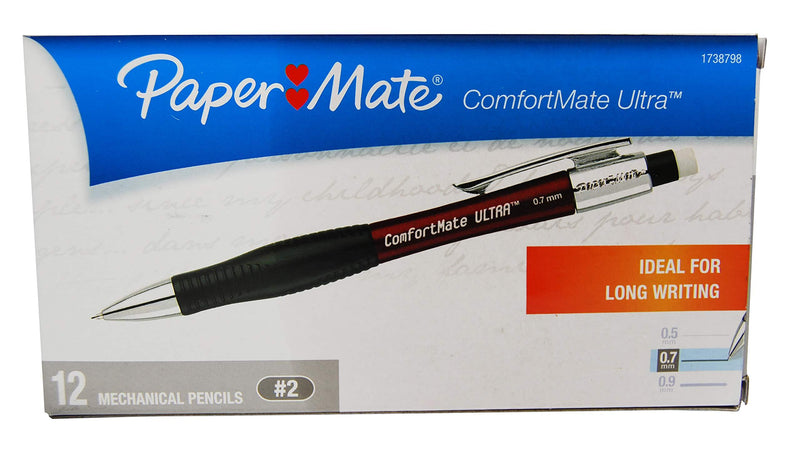 Paper Mate Comfort Mate Ultra Mechanical Pencils, 0.7mm, HB #2, Assorted Colors, 12 Count 12-Count .7MM