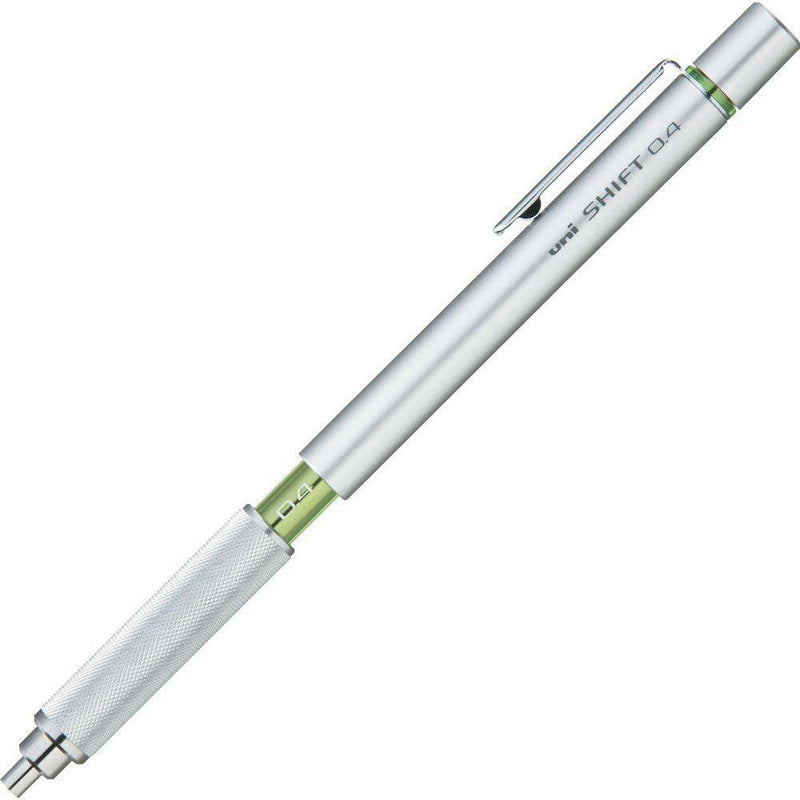 Uni M41010.26 Shift Pipe Lock Drafting 0.4mm Pencil, Silver Body with Green Accent