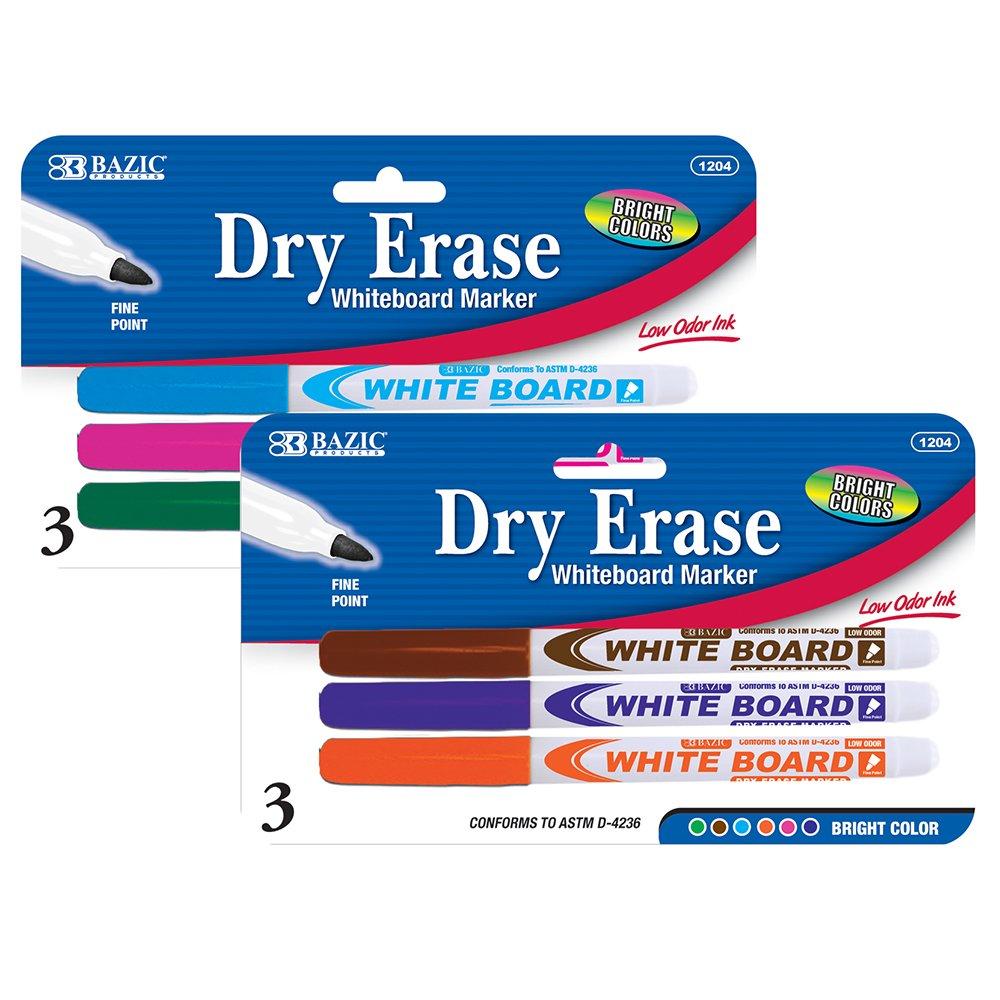 BAZIC Bright Color Fine Tip Dry-Erase Marker (3/Pack) (Case of 24)