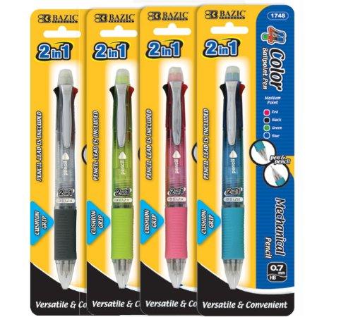 BAZIC 2-In-1 Mechanical Pencil and 4-Color Pen with Grip Assorted 1-Pack