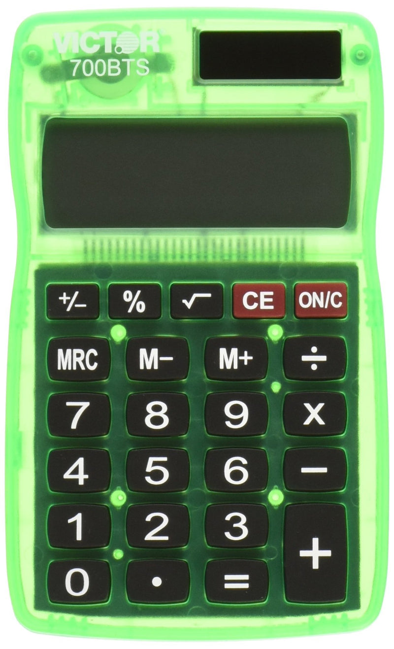 Victor 700BTS 8-Digit Pocket Calculator in Bright Colors, Battery and Solar Hybrid Powered LCD Display, Great for Students and Kids, Fits in Backpacks, Purses, or Brief Cases, Color Will Vary, multi-colored