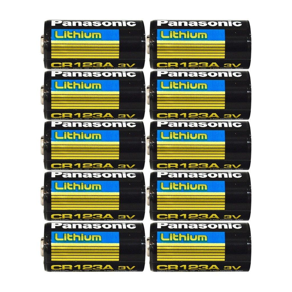 Panasonic CR123A Lithium 3V Photo Lithium Batteries, 0.67" Dia x 1.36" H (17.0 mm x 34.5 mm) (Pack of 10)