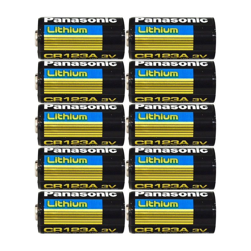 Panasonic CR123A Lithium 3V Photo Lithium Batteries, 0.67" Dia x 1.36" H (17.0 mm x 34.5 mm) (Pack of 10)