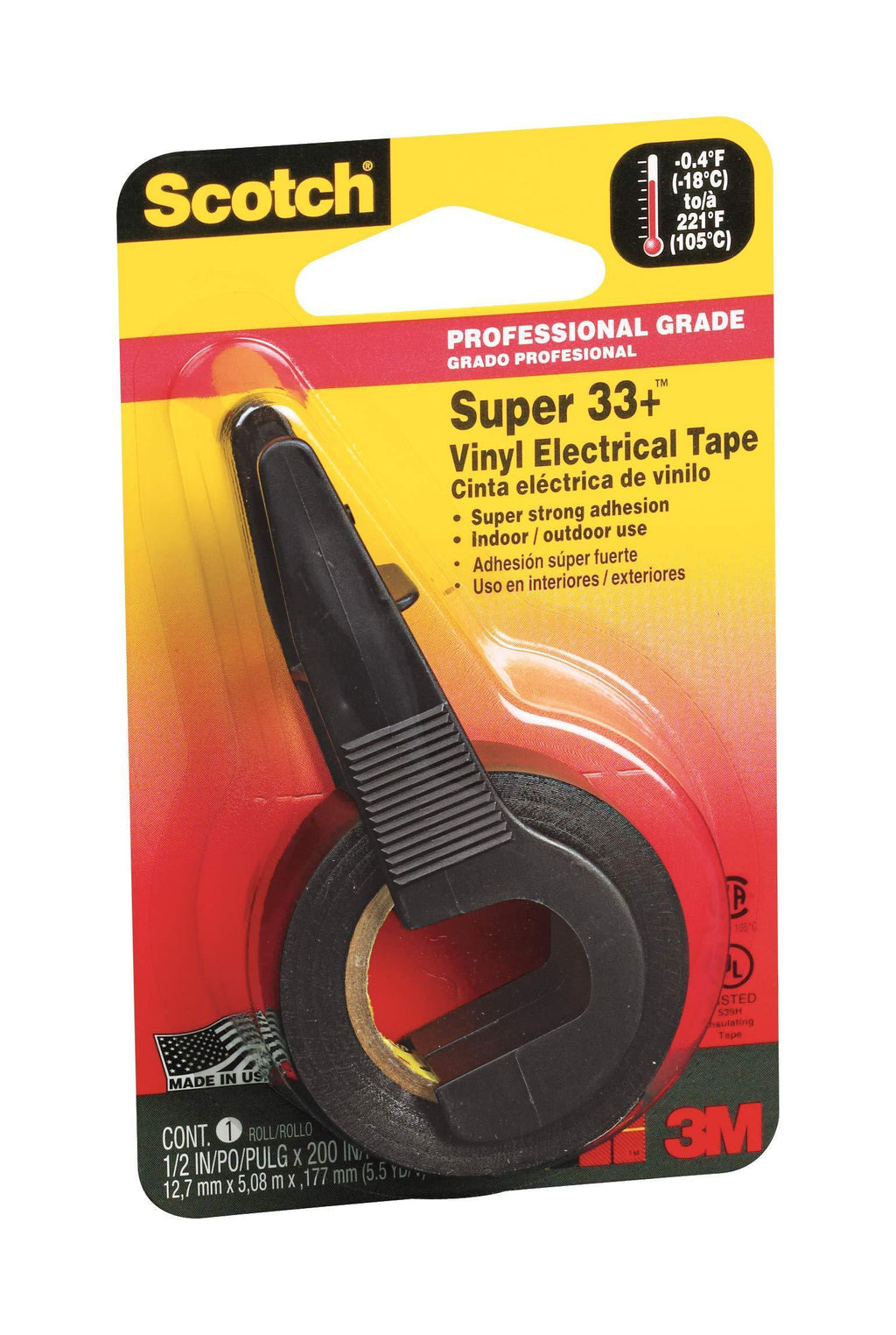 Scotch Super 33+ Vinyl Electrical Tape, Professional Grade, 1/2-in x 200-in, 1 Rolls with Dispenser