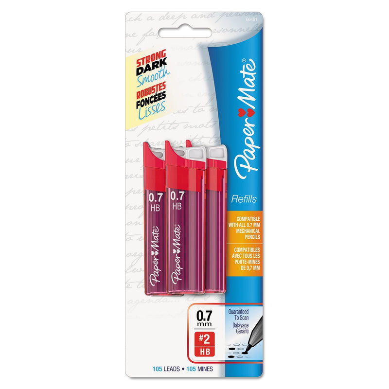 Paper Mate 66401PP Lead Refills, 0.7mm, HB, Black, 3 Tubes of 35, 105/Pack