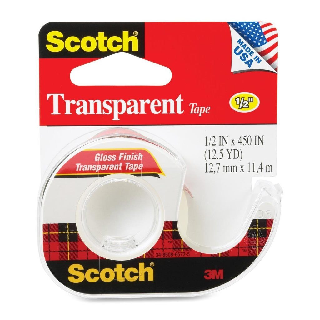 Scotch Transparent Glossy Tape in Hand Dispenser 1/2-Inch x 450-Inch (Clear, 2 Packs of 1)