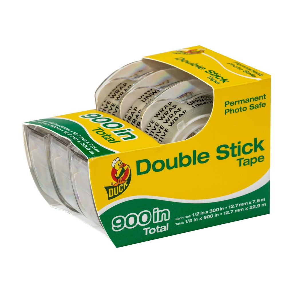 Duck Brand Permanent Double Stick Tape with Dispenser, 1/2-Inch x 300 Inches, Clear, 3-Pack (908397)