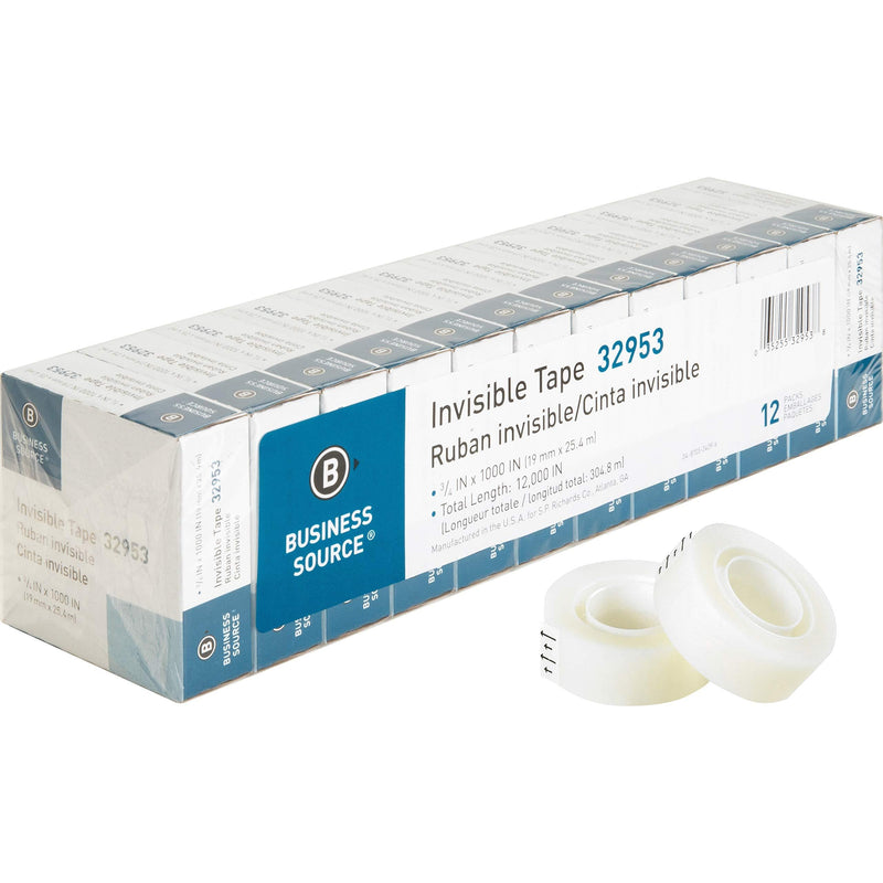 Business Source BSN32953 Premium Invisible Tape Value Pack, Clear (12 PACK) 1 In