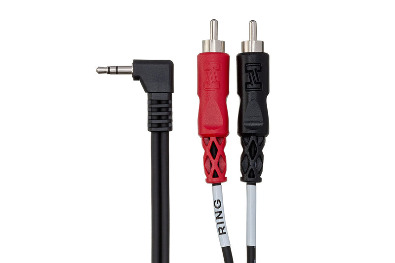 Hosa CMR-206R Right Angle 3.5 mm TRS to Dual RCA Stereo Breakout Cable, 6 Feet , Black 6 ft.