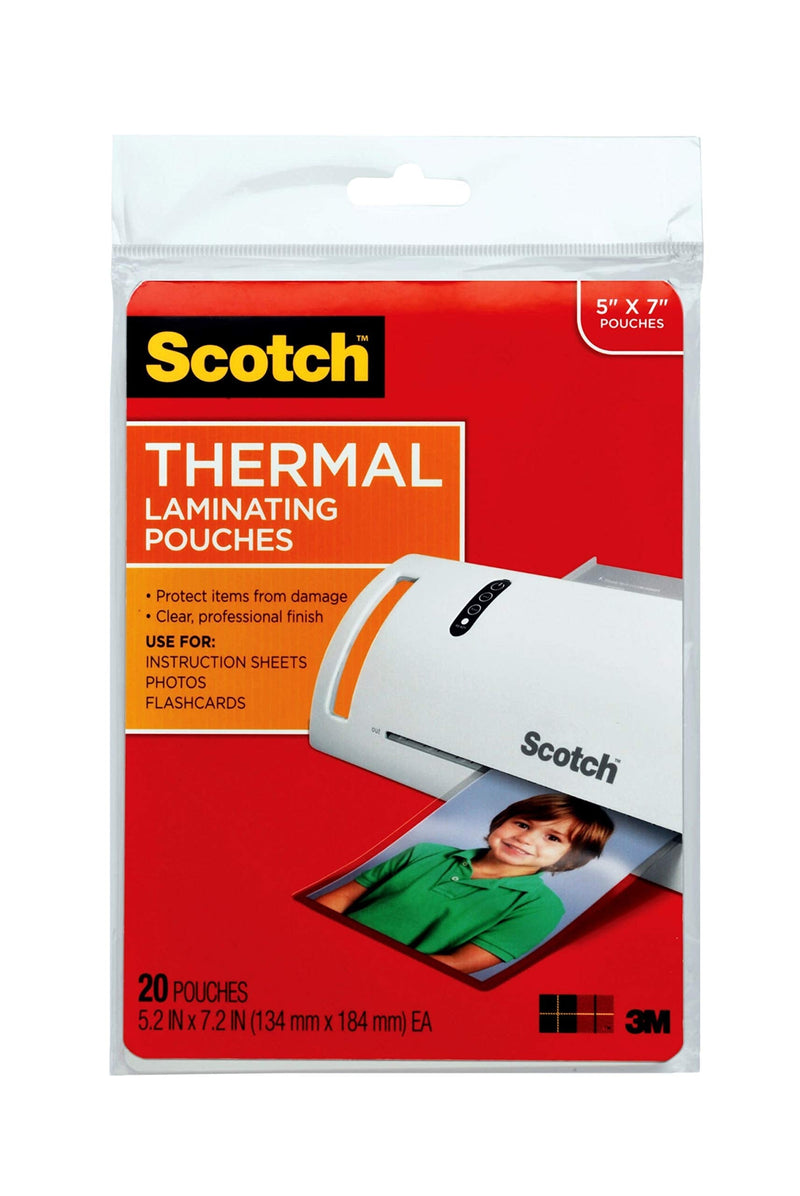 Scotch Thermal Laminating Pouches, 5 Mil Thick for Extra Protection, Professional Quality, 5 x 7-Inches, 20-Pouches (TP5903-20),Clear