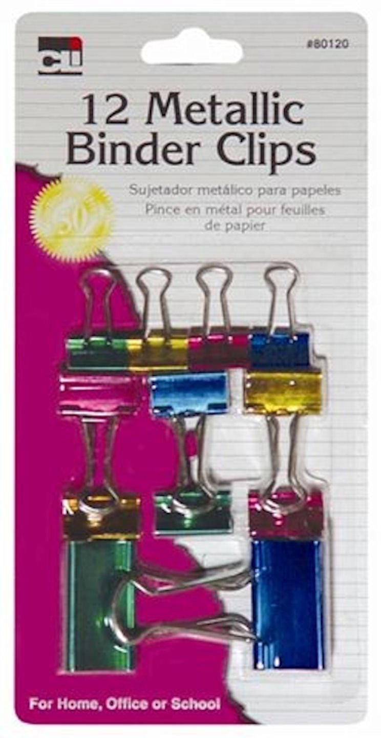 Charles Leonard Binder Clips, Metallic, Assorted Colors and Sizes, 12-Pack (80120) Metalic