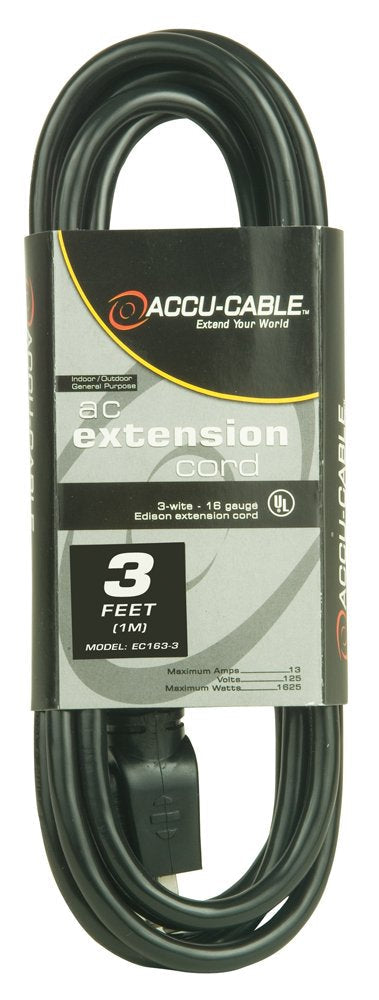 Accu cable EC163-3 Black 16 Gauge 3 Ft Extension Cable